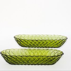 Vintage Green Lattice Glass Oblong Serving Dish